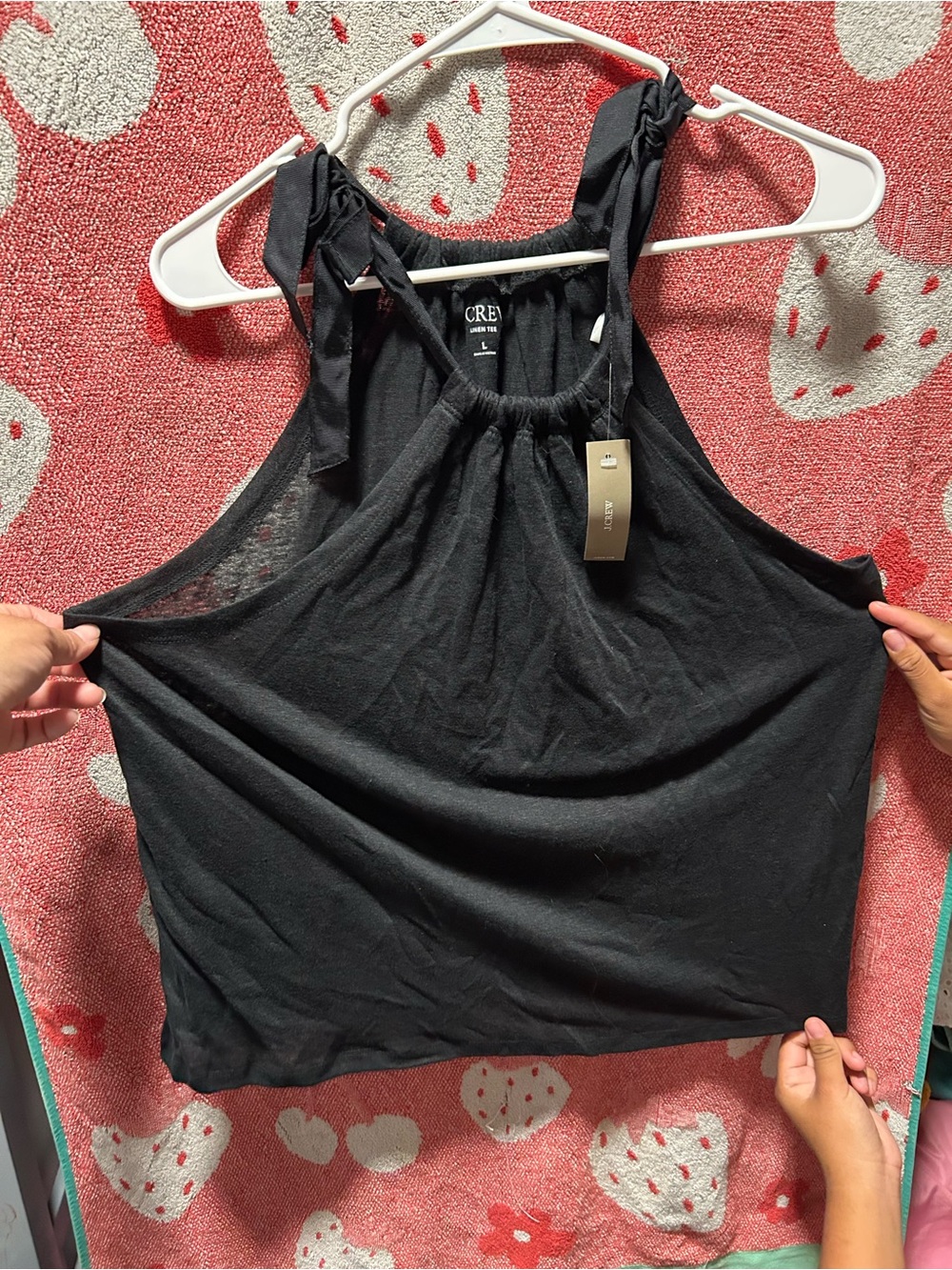 NWT J.Crew Bow-Tie Linen Tank Top Black Halter Size L